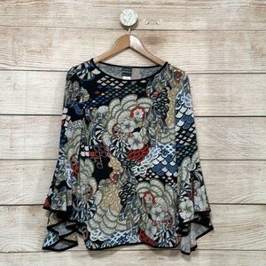 Coco Bianco Floral Long Bell Sleeve Top Blouse Small